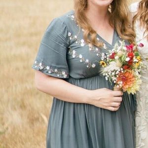 Embroidered floral blue high low dress
